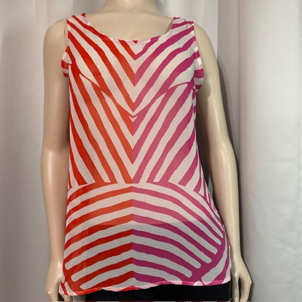 Ann Taylor Loft White Pink Orange Chevron Stripe Blouse Top Tank Size Med